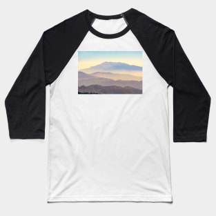 Mountain layers rising to distant peak through hazy light and different color bands. Baseball T-Shirt